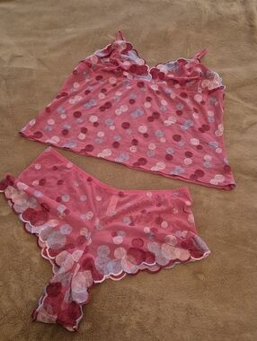 Cacique Sheer Pink Polka-Dot Cami & Short Cheeky Underwear Set Womens Size 18/20